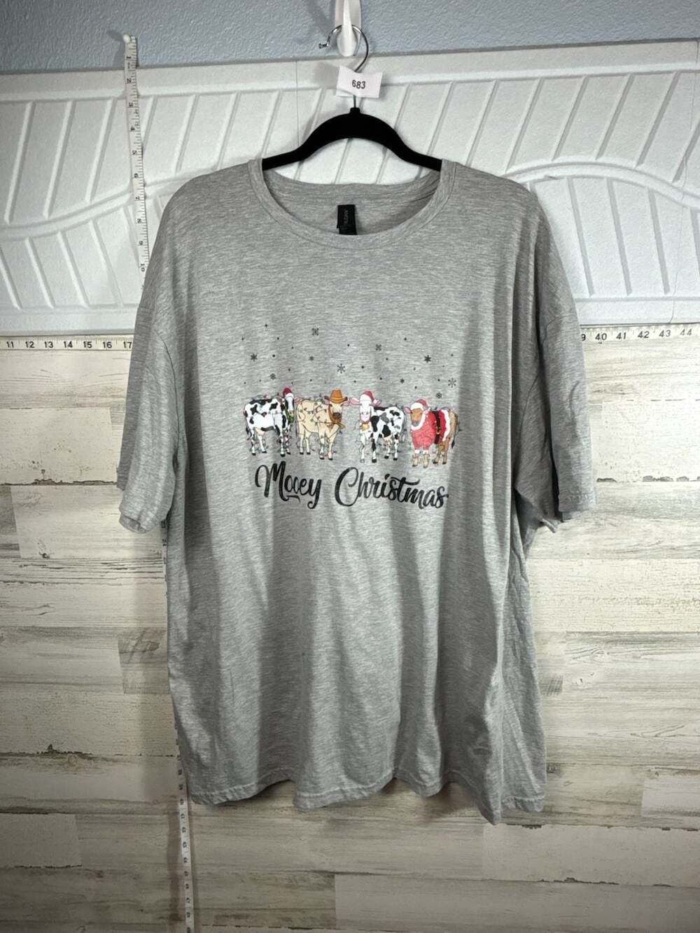 Gildan Mooey Christmas Cow T-Shirt Size 2XL Heather Gray